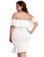 Load image into Gallery viewer, White Off-Shoulder Dress with Figure-Hugging Silhouette - Knee-Length
