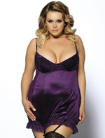 Load image into Gallery viewer, With A Cherry On Top black chemise babydoll garter set with lace details and sheer mesh, designed for curvy women.
