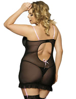 Load image into Gallery viewer, With A Cherry On Top plus size babydoll garter set in black, red, and white, offering a sultry look with lace accents and sheer fabric.
